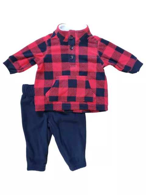 Carters Infant Baby Boys Red Fleece Sweatshirt & Pant 2 Piece Outfit