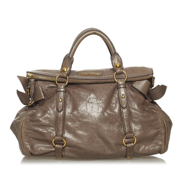 Miu Miu Vitello Lux Bow Gray Calf Leather Satchel