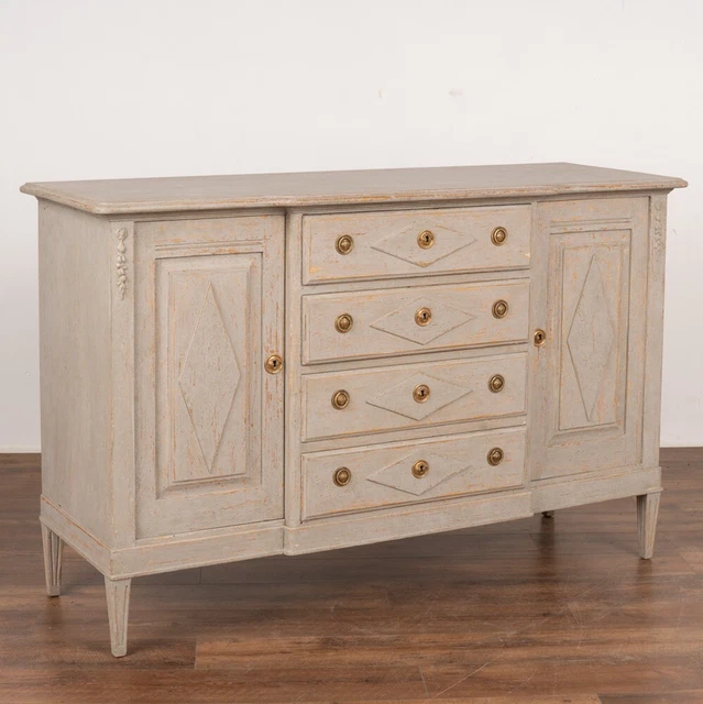 Gray Painted Gustavian Sideboard Buffet With Diamond Details, Sweden circa 1880