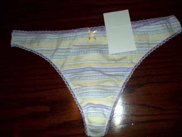 Nwt Charter Club 100% Cotton  Thong Panties Yellow Lav Stripe Xs S L Xl