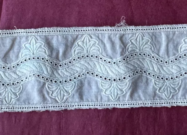 Gorgeous French Antique Heavy handmade embroidery lace Insertion 16" +19" by 2"