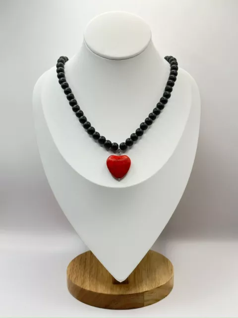 ANNO Handmade Shungite Necklace with Coral Pendant - Natural Stone Jewelry