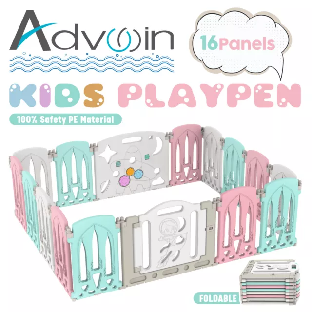 Advwin 16 Panels Baby Playpen Foldable Play Yard Safety Gate Toddler Fence