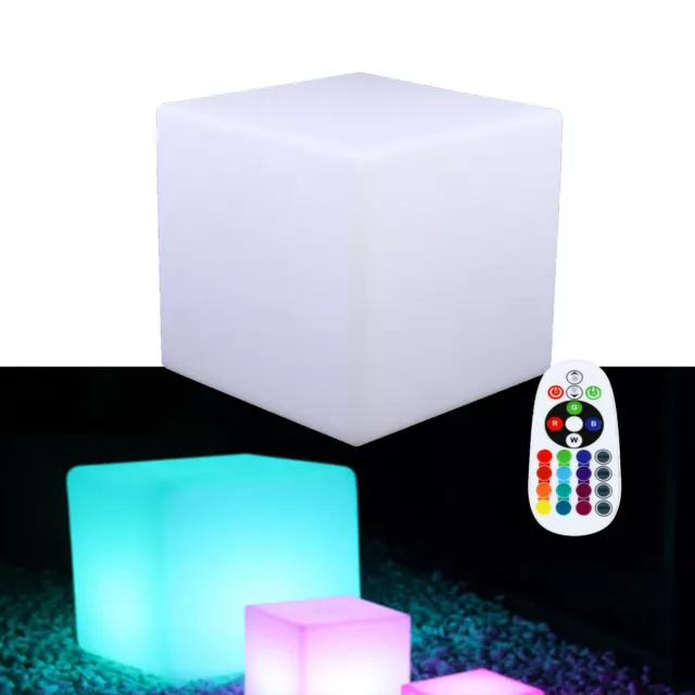 10" Cube Pub Bar Stool Outdoor RGB Colors Changing LED Light Up Square Chair New