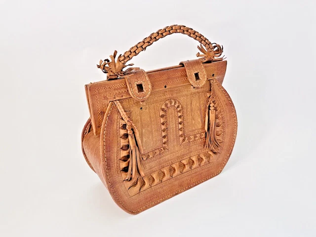 Ancien Grand Sac Main Sacoche Besace Cuir Marocain Vintage Cartable