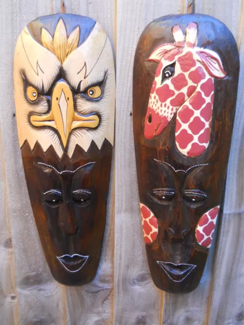 Maschera Legno Intagliato 50 cm Appesa a Parete Decorazione Casa Varianti di Design