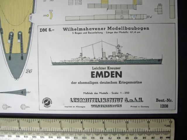 Lehrmittelinstitut Wilhelmshaven #1208 Cruiser KM Emden Vintage 60s Cut-out Kit