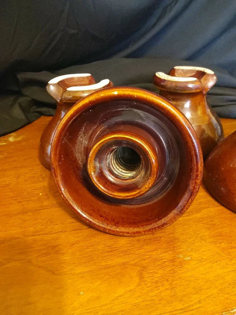Lot Of 4 Pinco 63 Brown Ceramic Porcelain Insulator Threaded 2