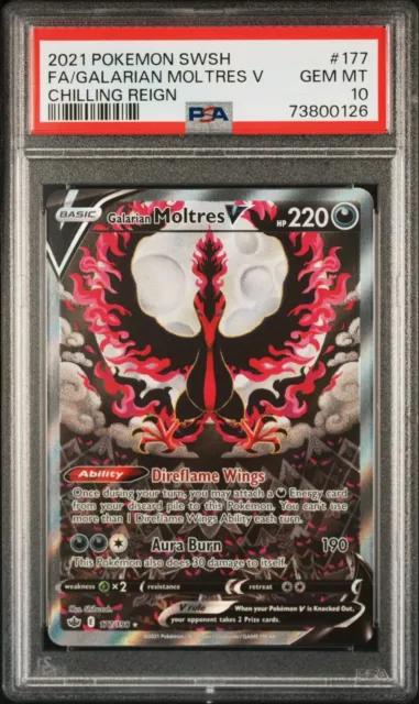 PSA 10 Gem Mint 2021 Pokemon Chilling Reign 177/198 Galarian Moltres V Alt Art
