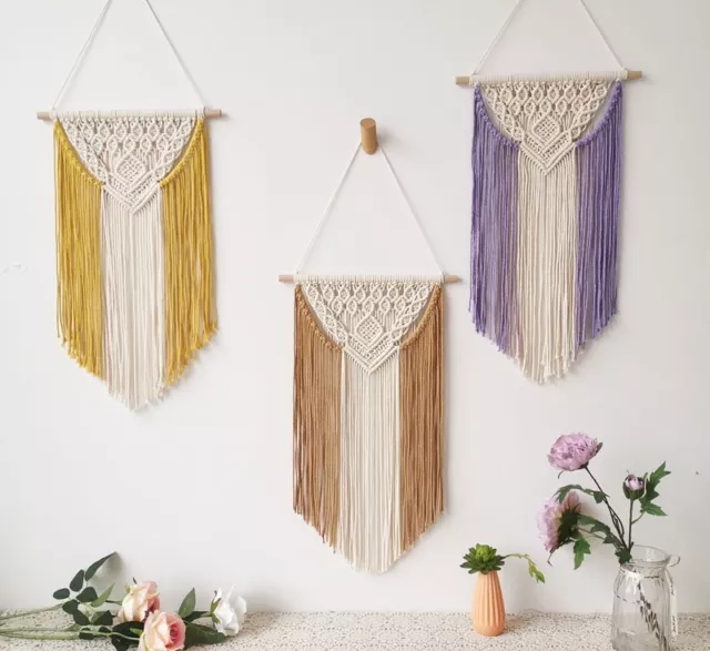 Handmade Triangle Macrame Tapestry Cotton Rope Knotted Wall Decor-4 Colors-0722