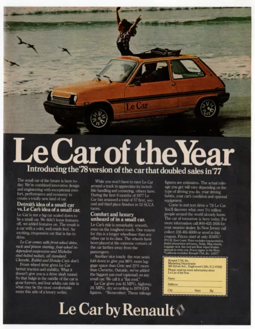 1978 RENAULT 5 Le Car Vintage Original Print AD | Orange car on the beach photo