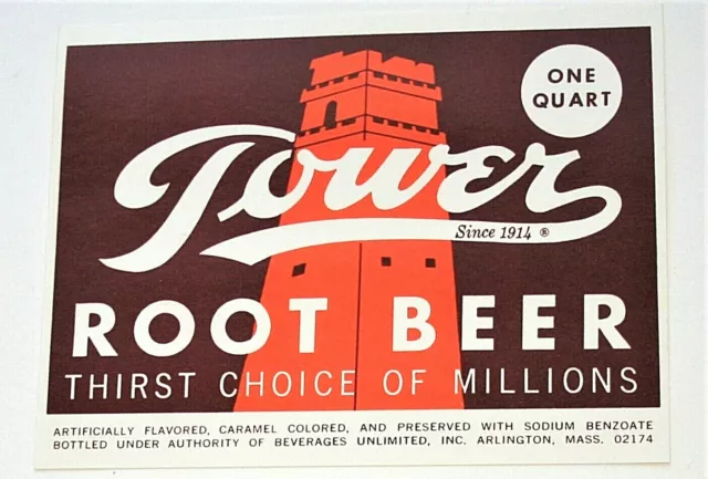 2 Tower Root Beer Soda Soft Drink 1 Quart Bottle Paper Label New NOS 1960s 2