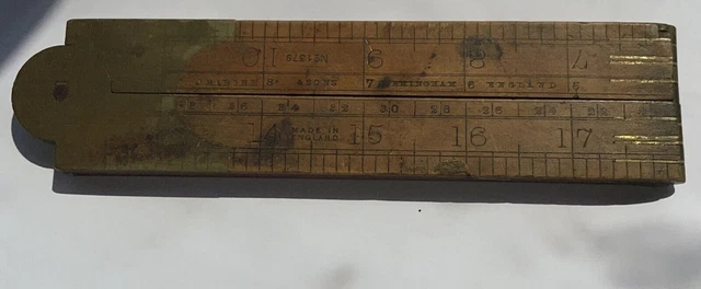 ANTIQUE J RABONE & SONS FOLDING WOOD & BRASS 24 INCH RULE No. 1379