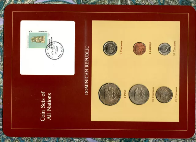Coin Sets of All Nations Dominican UNC 1 Peso, 50,25,10,5,1 Centavos 1984