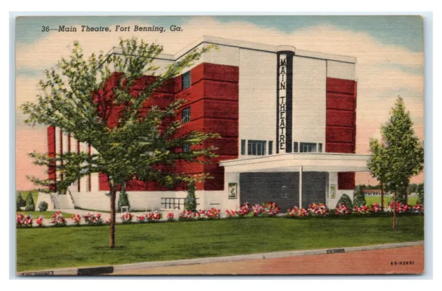 Postcard Main Theatre, Fort Benning GA linen I47