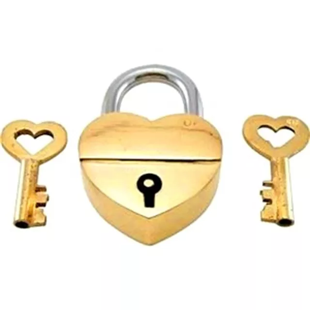 Handmade Vintage Style Rare Glowing Heart Shape Brass Padlock With Keys