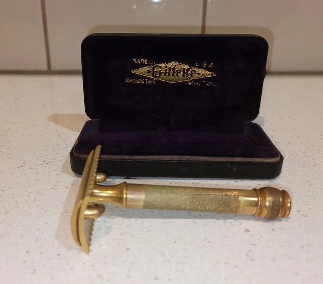 Vintage Gillette Double Edge Open Comb Safety Razor w/ Case & Blade 1920-30’s