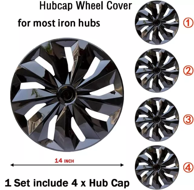 14" Set of 4 Snap On Full Hub Caps Wheel Covers fit R14 Tire & Plastic Rim NEW