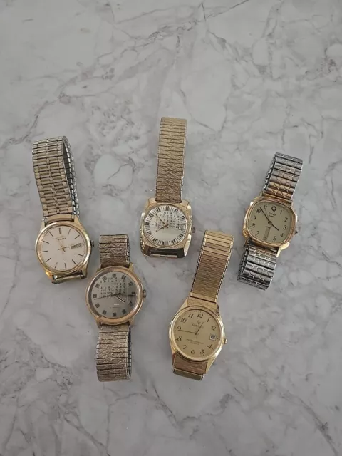 Vintage Mens Watch Lot Bulova, Timex Seiko Armitron..70s Of 5