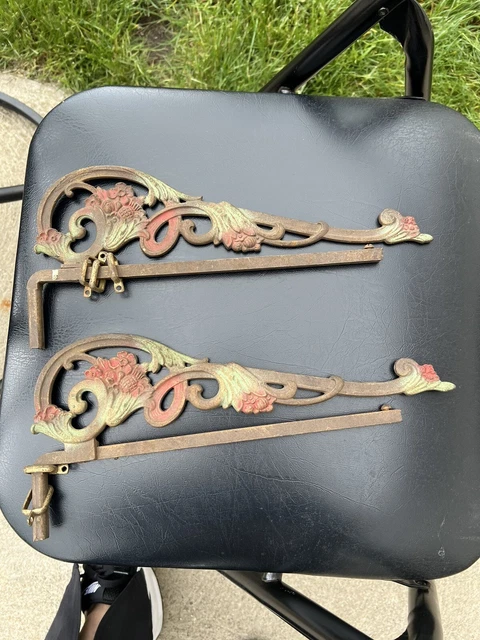 Vintage Swing Arm Curtain Rods Floral Vine Leaves Wrought Iron- set of 2
