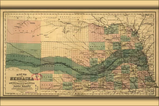 Poster, Many Sizes; Map Nebraska Union Pacific Railroad Grant 1879