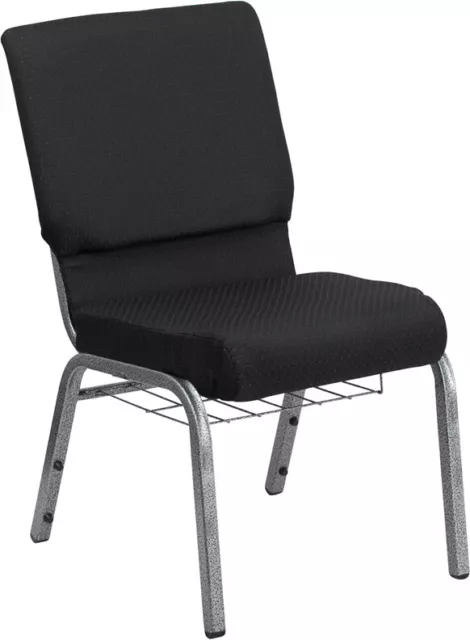 10 PACK 18.5'' Wide Black Fabric Church Chair with Book Rack & Silver Vein Frame