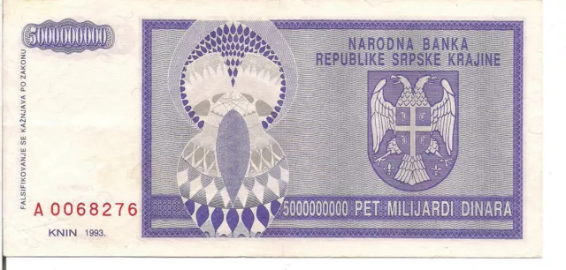 Croatia, 5 Milliard Dinara, 1993