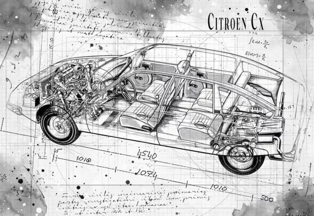 Line Tech Drawing  Citroen Cx    Auto Car Classic Cutaway Art Poster Print