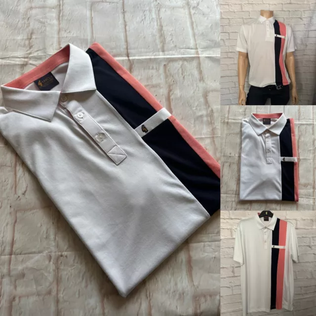 Gabicci Jersey Polo Shirt, Size Medium, White/Pink, X10, Brand New