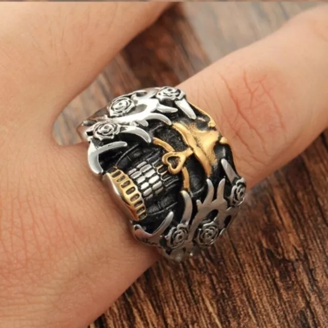 Skull Skeleton Ring Retro Silver Gold Biker Goth Punk Men Unisex Fashion Metal