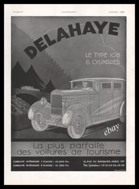 DELAHAYE Type 108 Vintage Ad Advertising 1931 - 12i Advertising