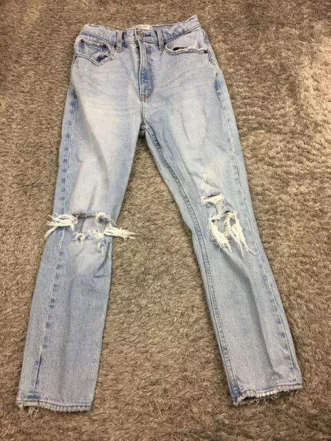 Abercrombie Fitch The Mom High Rise Jeans Womens Size 2/26 Blue Denim Distressed