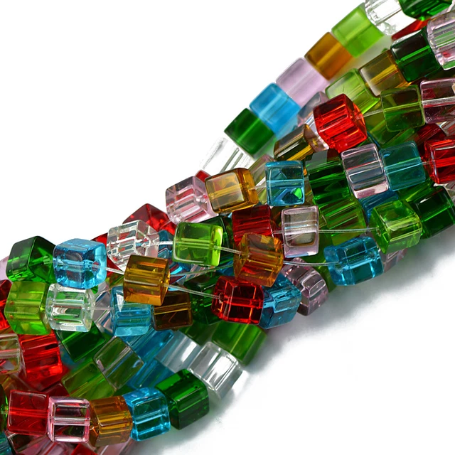 Strang Bunte Kristallglas Edelstein Würfel loose Perlen Für DIY Schmuck 8mm