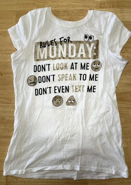 Top T-Shirt  Monday Glitter Funny Emoji Girls 10-12