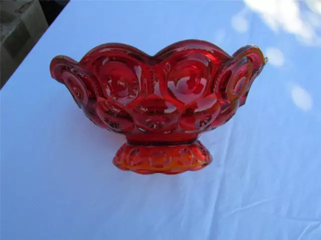 Vintage LE Smith Moon & Stars Scalloped 10" Ruby Red Footed Centerpiece Bowl