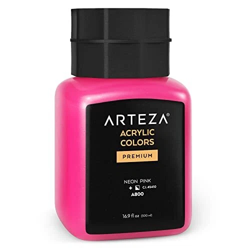 Acrylic Paint, A800 Neon Pink, 16.9 fl oz, 500ml Jar, Opaque, Quick-Dry
