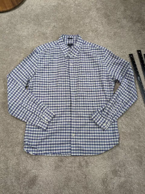 JCrew Shirt Men Extra Large Slim Oxford Button Down Collar Blue Plaid Thick Knit