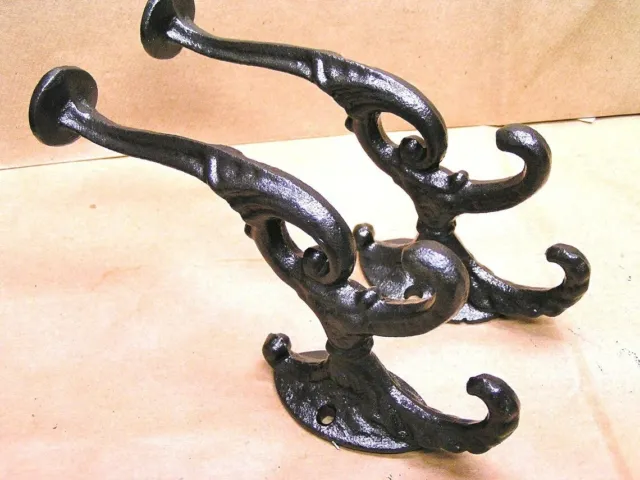 TWO solid Cast Iron Victorian style Wall Hooks, Oil Rubbed bronze finish 2