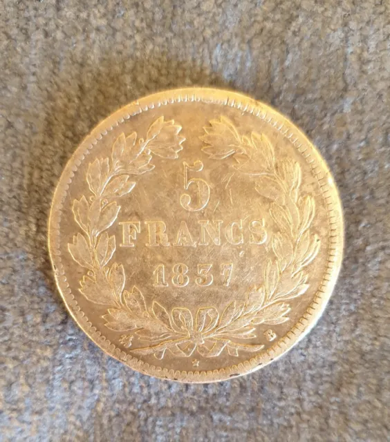 1 Pièce de 5 Francs en Argent Louis Philippe 1 Roi Des Français 1837
