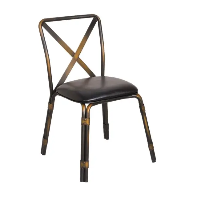 4x Bolero Antique Copper Steel Chairs with Black PU Seat