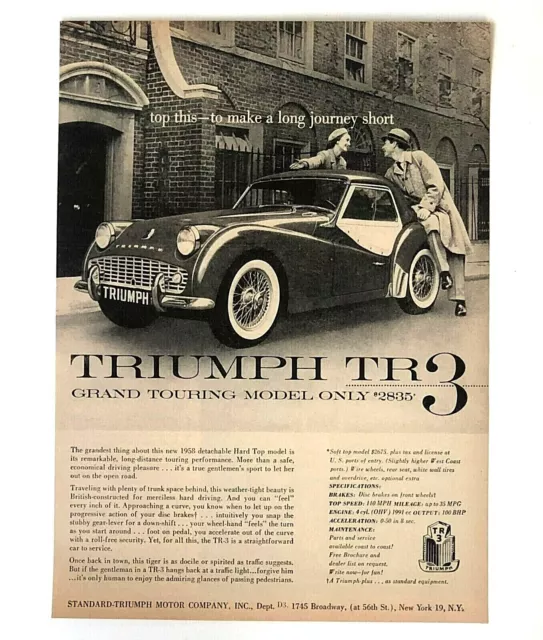 1958 Triumph TR3 Advertisement Grand Touring Detachable Hard Top Vtg Print AD