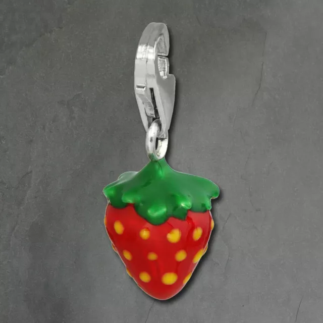 Silberdream 925er Charm Fraise Argent Véritable Bracelet Pendentif Rouge FC3022R