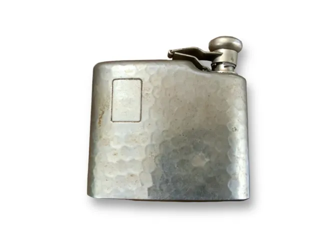 Vintage English Pewter Flask Small 3” Silver Tone Worn