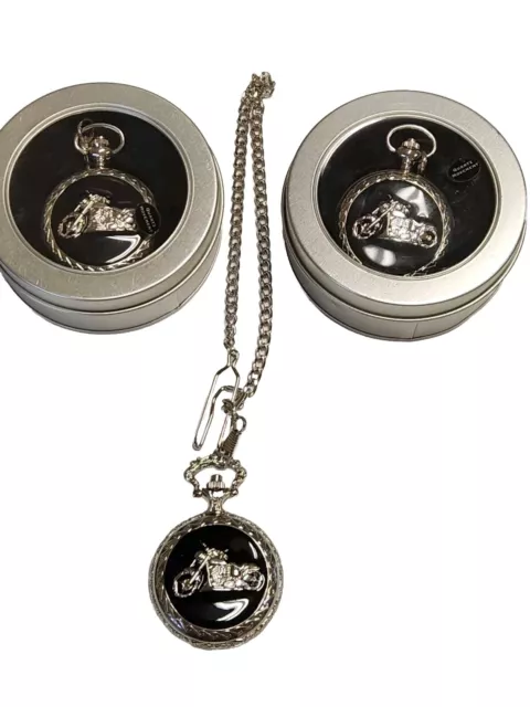 3 MOTORCYCLE STERLING Silver Pocket Watches; Perfect Condition; Brand ...
