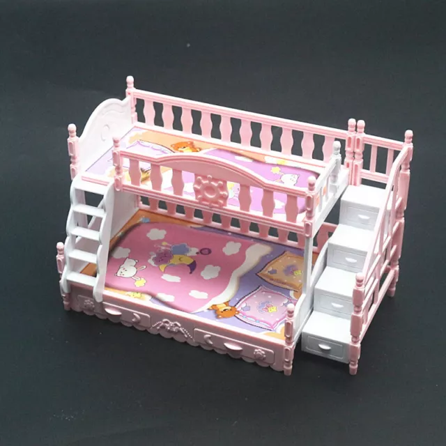 Muebles de plástico para casa de muñecas miniatura rosa doble hágalo usted mismo cama para casa de muñecas a escala 1:12