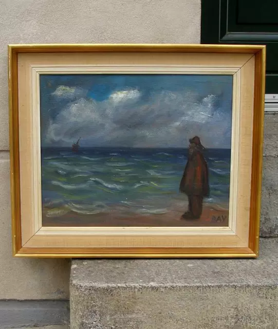 Evening by the North Sea. Skagen fisherman. Ca. 1940s. Signed.