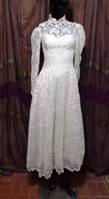 Vintage 70's Beaded Floral Lace Bridesmaid Wedding Bride Dress