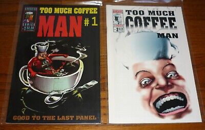 Too Much Coffee Man # 1 and # 2, FIRST PRINTINGS Adhesive Comics Shannon Wheeler