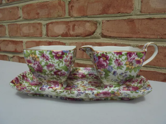 Royal Winton 1995 Summertime Chintz Creamer Sugar & Tray Set