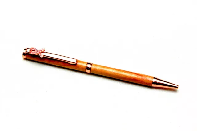 Slimline Rose Gold Twist Pen with Breast Cancer Awareness Clip 428